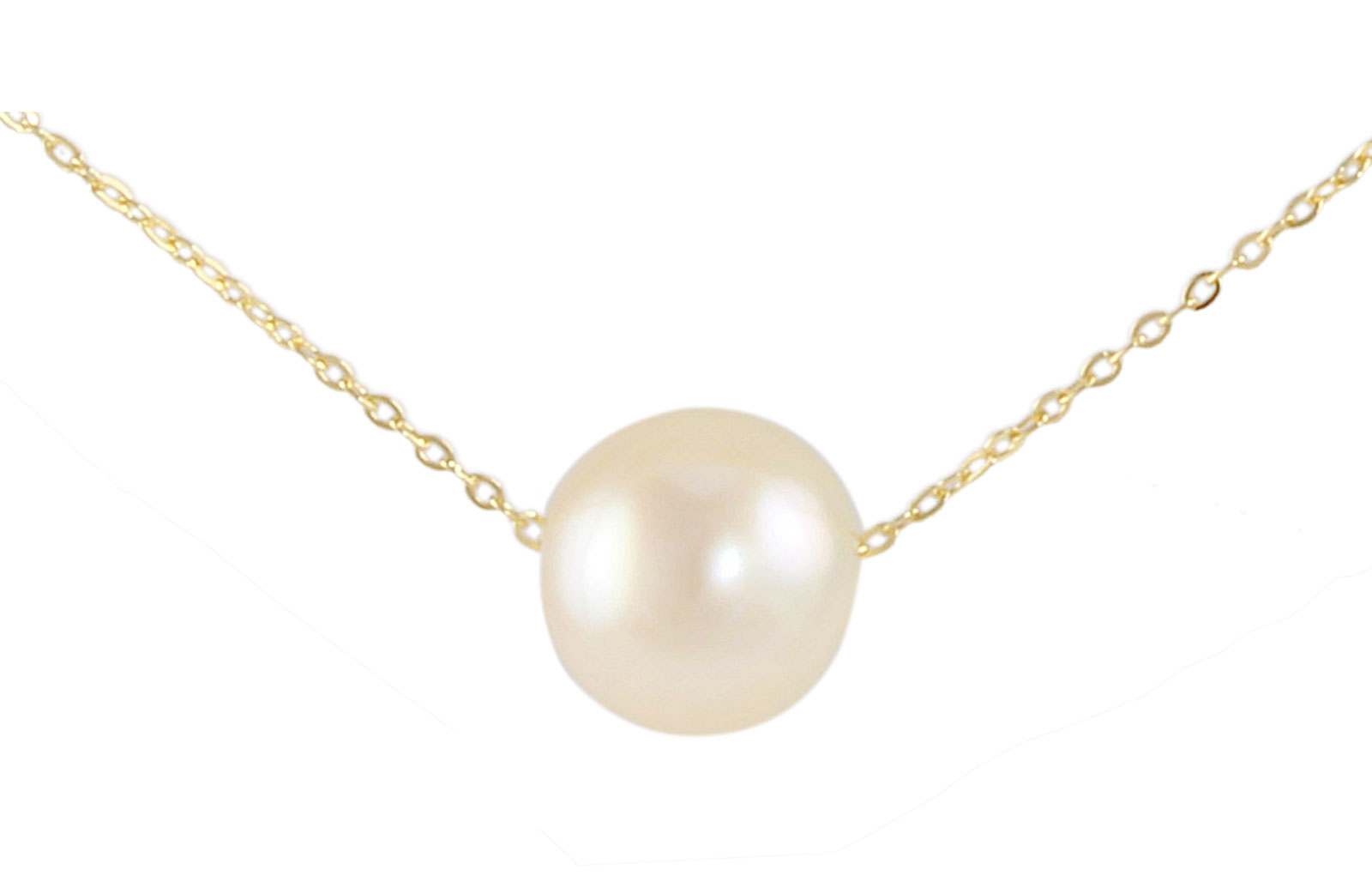 Vera Perla 10K Yellow Gold 7MM White Pearl Pendant Necklace
