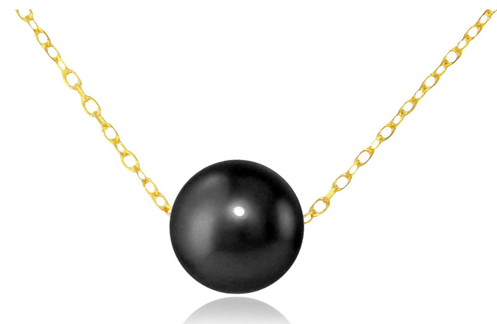 Vera Perla 10K Yellow Gold Simple 7mm Black Pearl  Pendant Necklace 10KSPN 