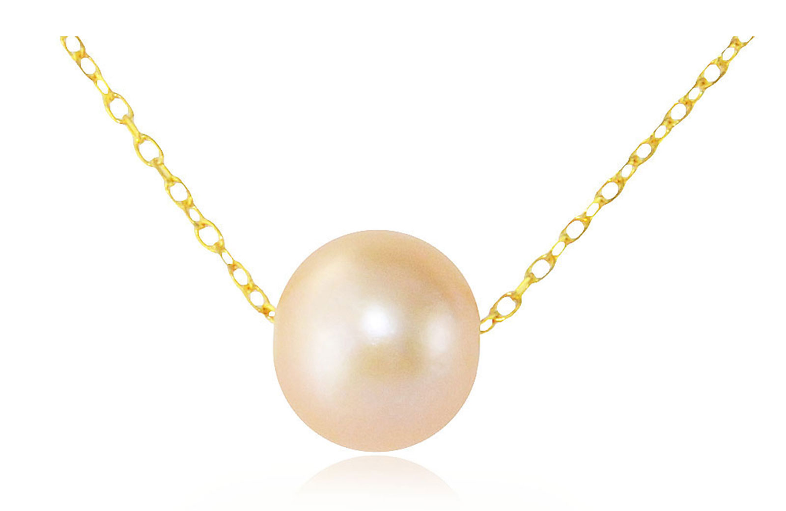 Vera Perla 10K Yellow Gold Simple 7mm Pink-Peach Pearl  Pendant Necklace 10KSPN 