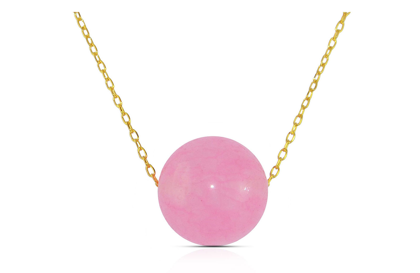 Vera Perla 10K Yellow Simple 10mm Genuine Pink Candy Jade Pendant Necklace 