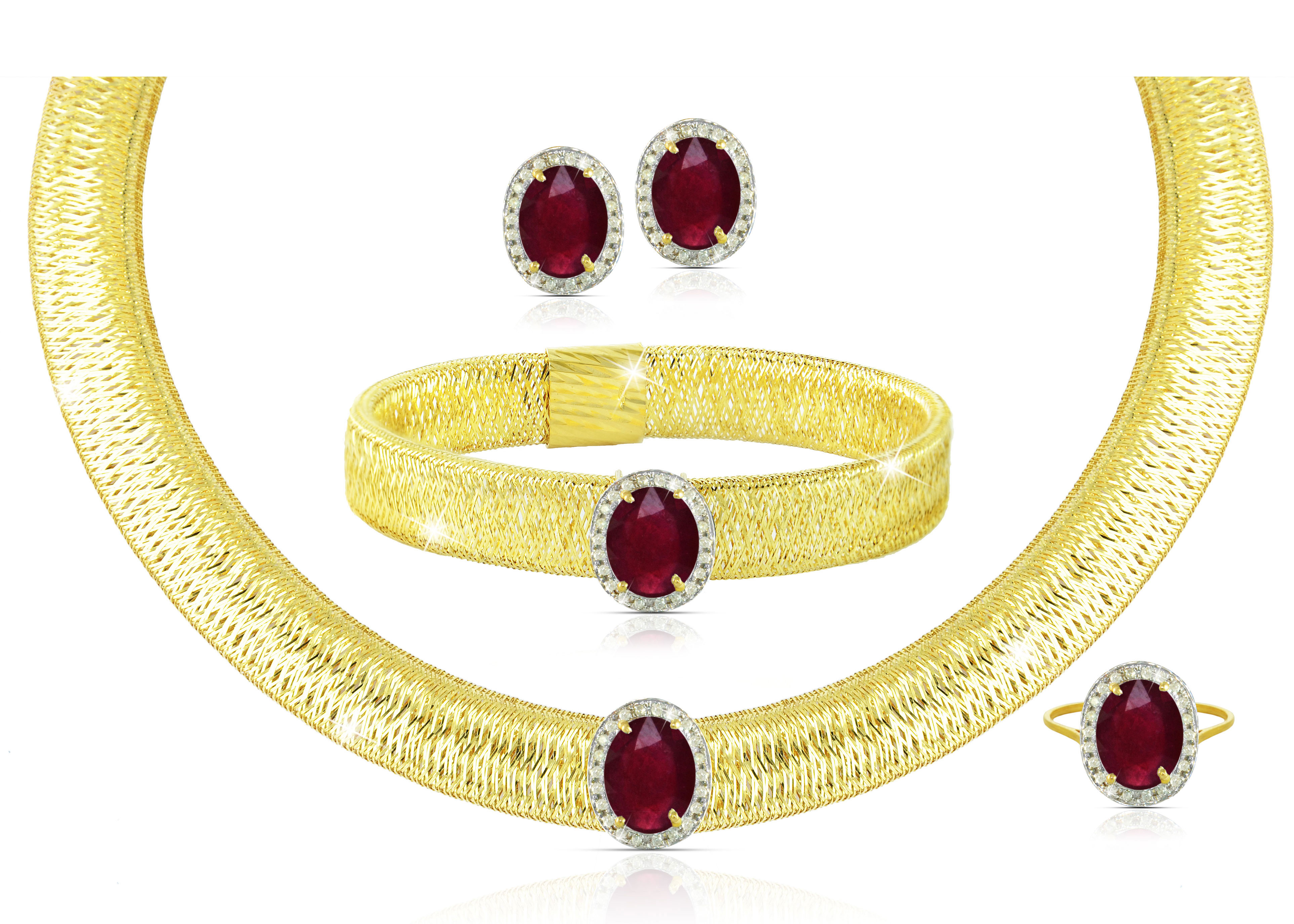 Vera Perla 18k  Gold 10mm Genuine Oval Cut Ruby 0.64Ct Genuine Diamonds Jewelry Set, 4 pcs