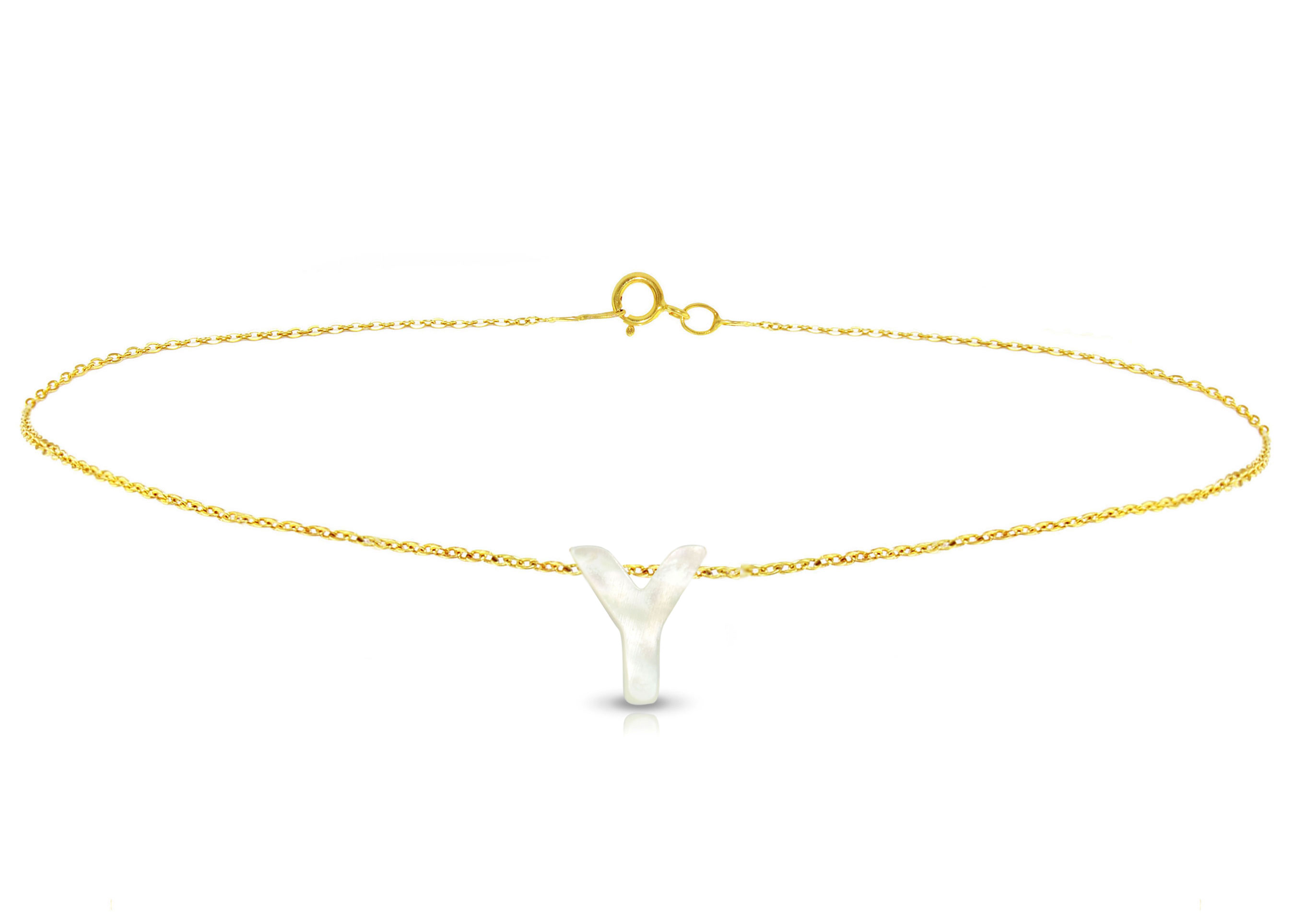 Vera Perla 18K Gold  Y Letter  Mother of Pearl Bracelet