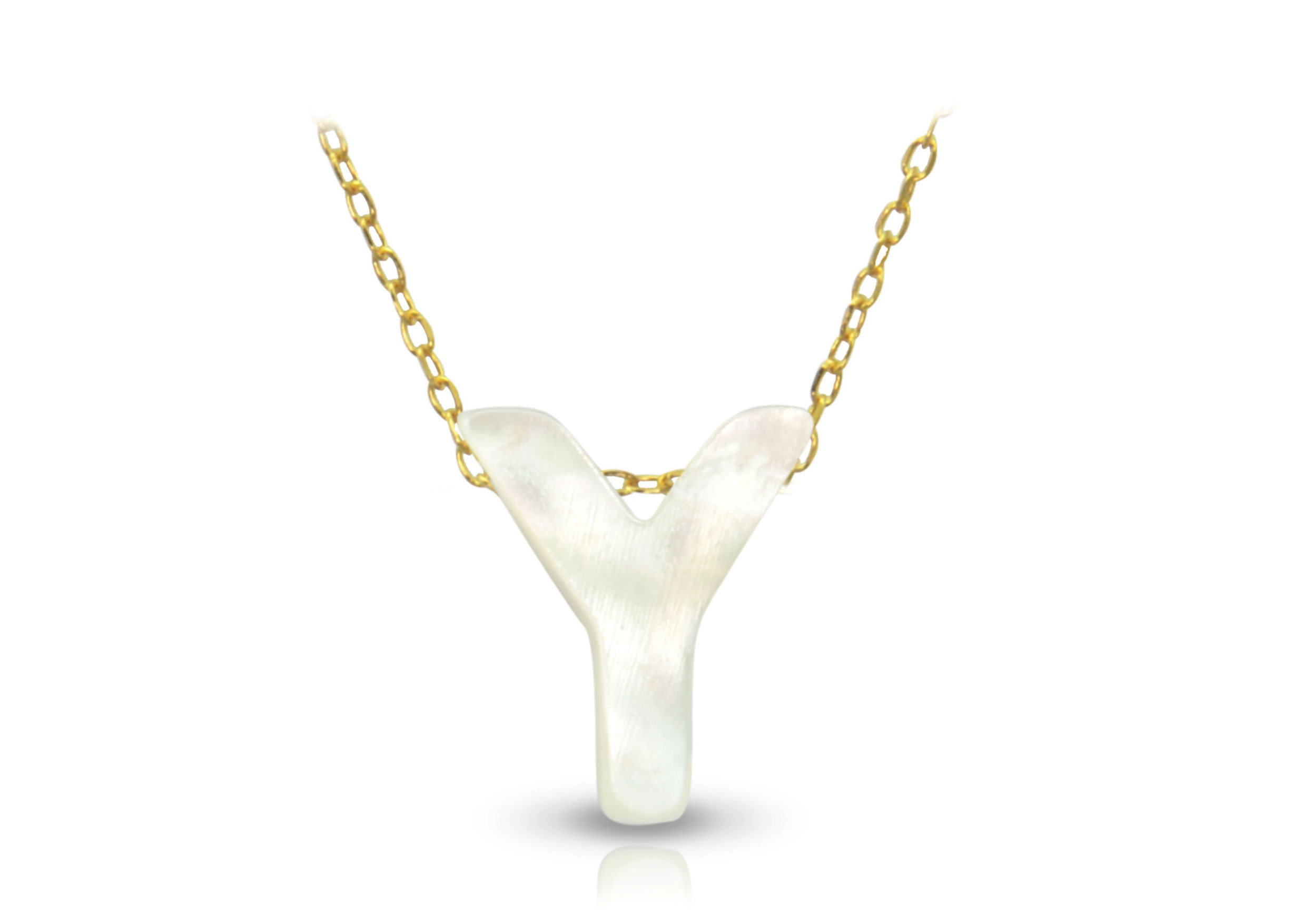 Vera Perla 18K Gold  Y Letter  Mother of Pearl Necklace