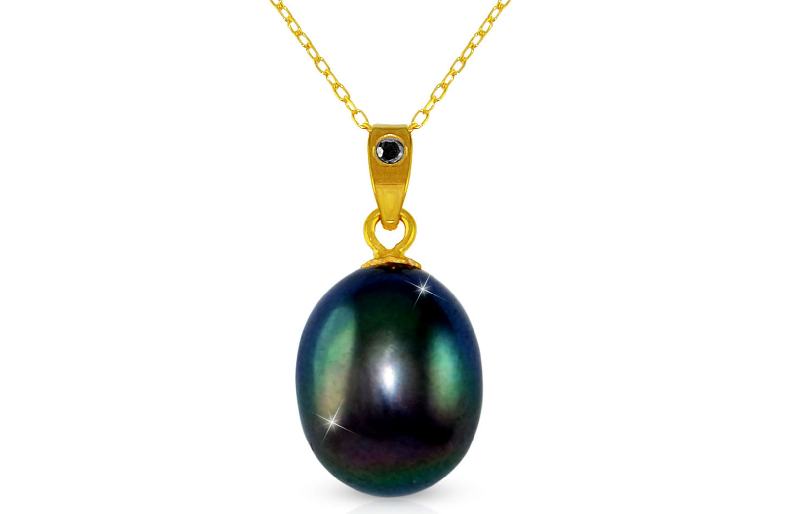 Vera Perla 18k Gold, 0.02Cts Black Diamond, Pearl Necklace