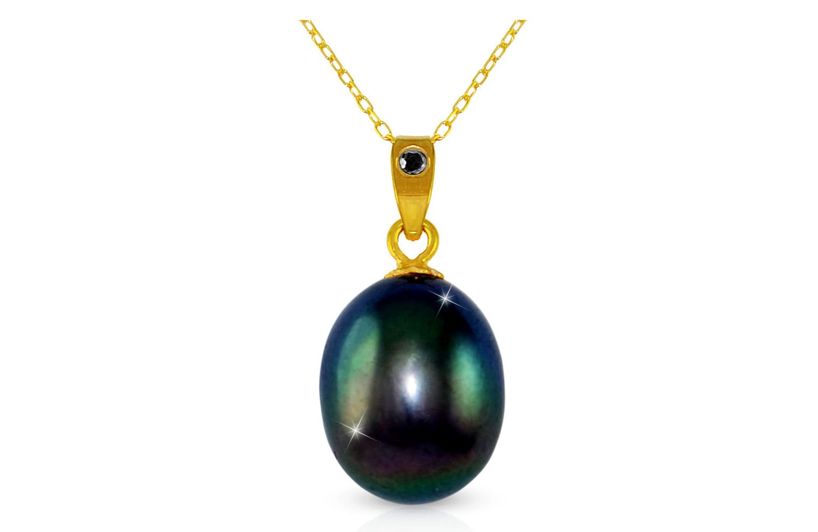 Vera Perla 18k Gold, 0.02Cts Black Diamond, Pearl Pendant with 10k Chain