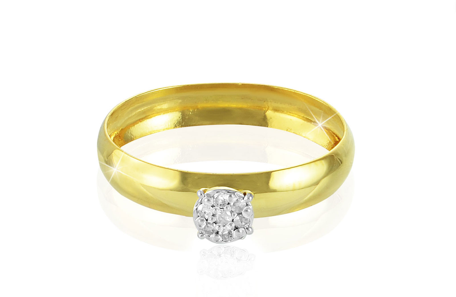 Vera Perla 18K Gold 0.07Cts Genuine Diamonds Wide Band Solitaire Ring