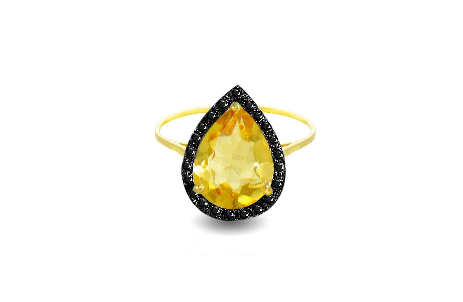 Vera Perla 18K Gold 0.12Ct Genuine Black Diamonds Citrine Ring