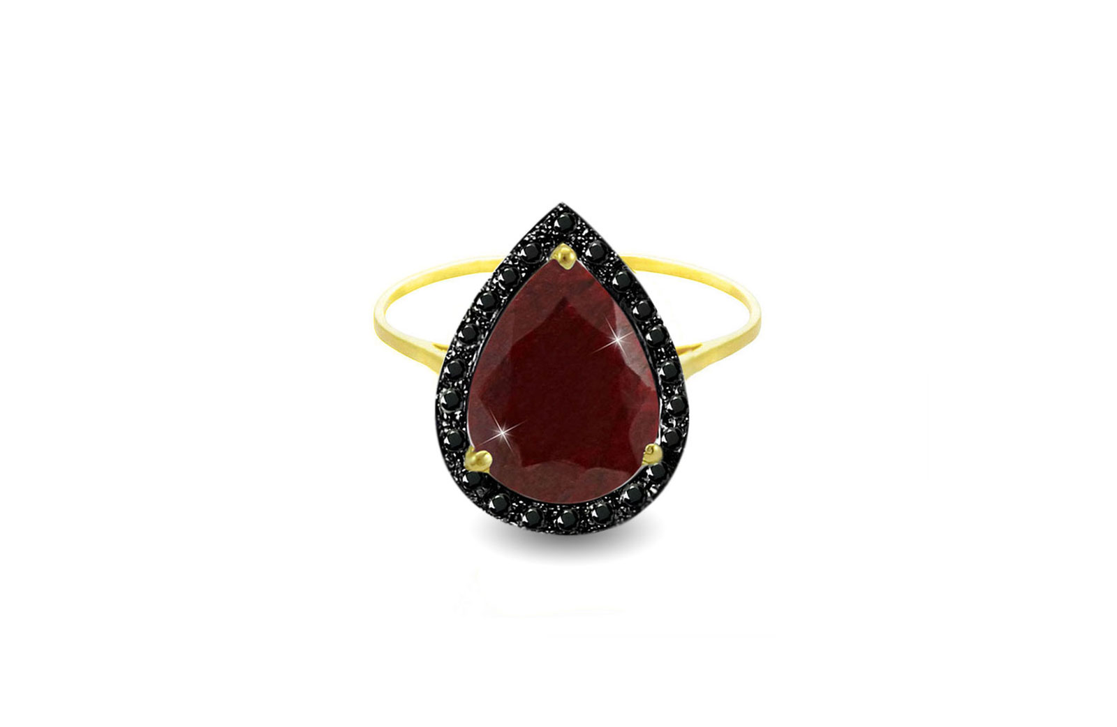 Vera Perla 18K Gold 0.12Ct Genuine Black Diamonds Ruby Ring