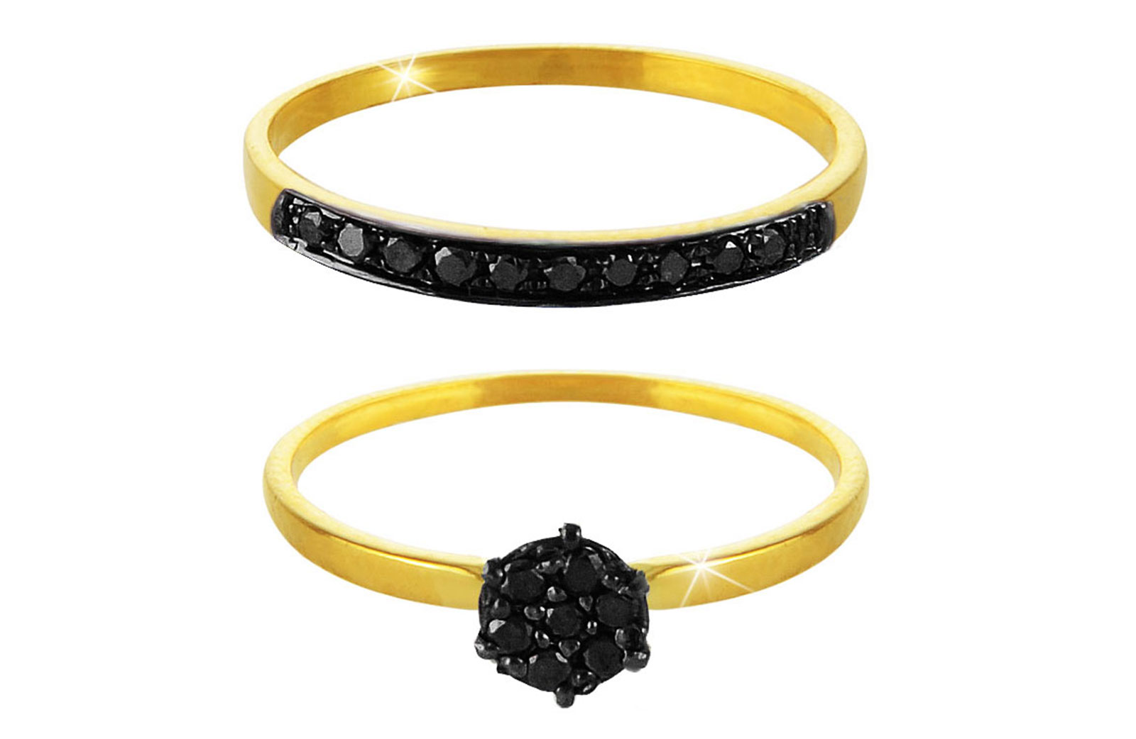 Vera Perla 18k Gold 0.17ct Black Diamonds Engagement Ring Set, 6.5 US