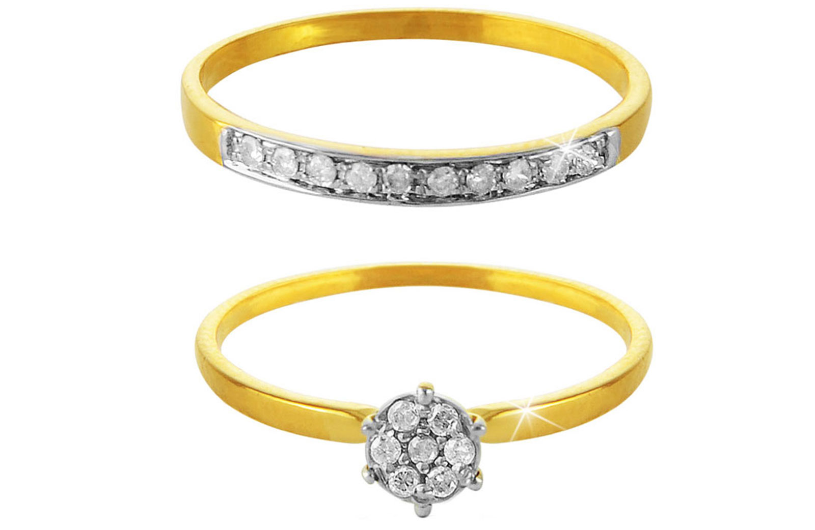 Vera Perla 18k Gold 0.17ct Diamonds Engagement Ring Set, 6.5 US
