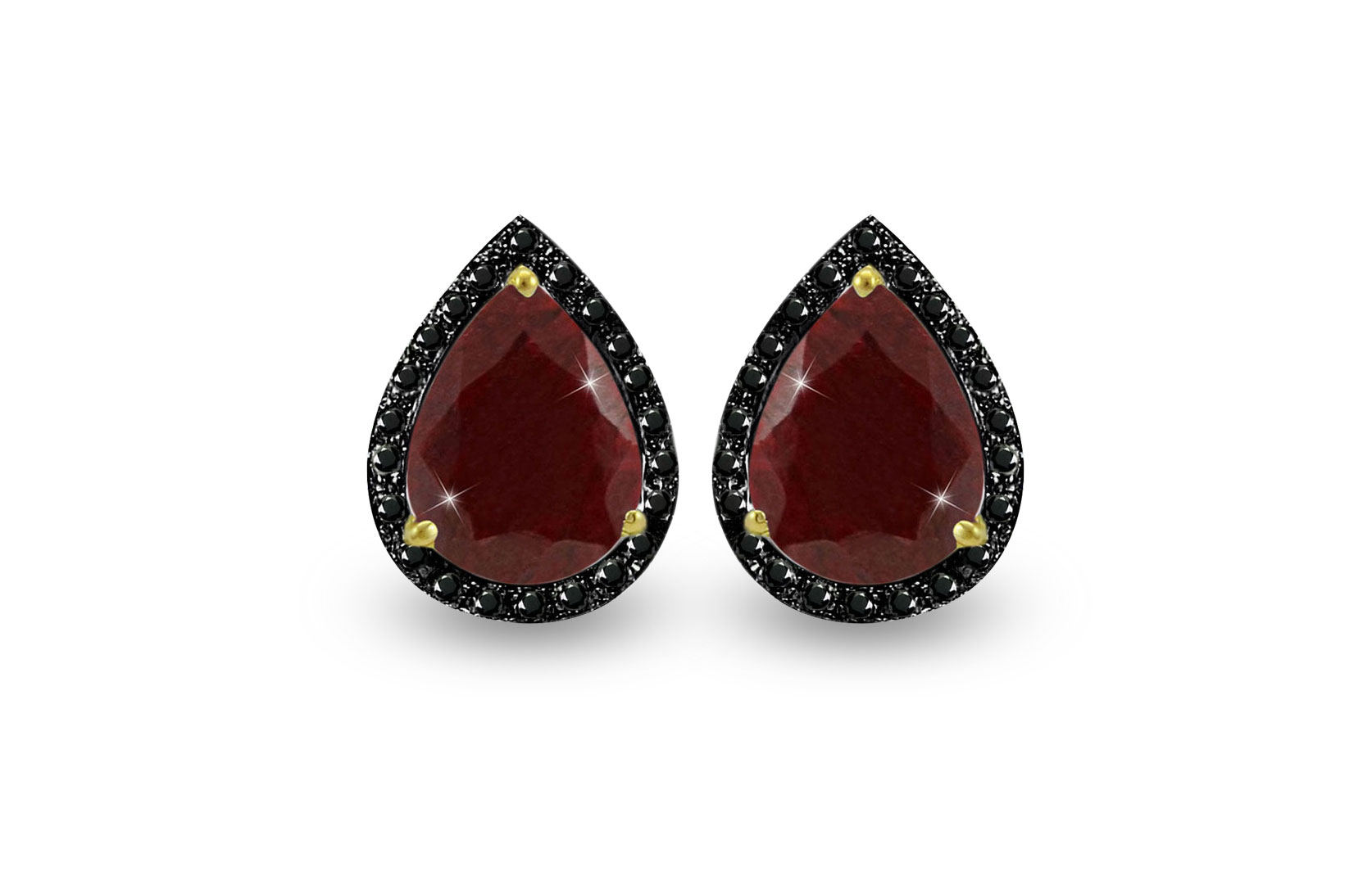 Vera Perla 18K Gold 0.24ct Black Diamonds, Ruby Earrings