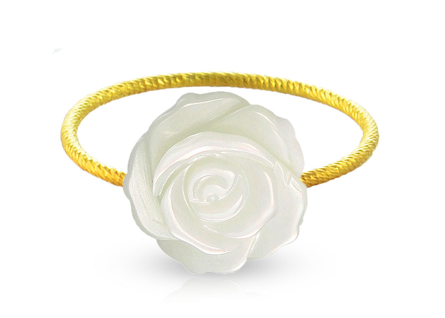 Vera Perla 18k Gold, 12mm Rose Carved Mother of Pearl Ring