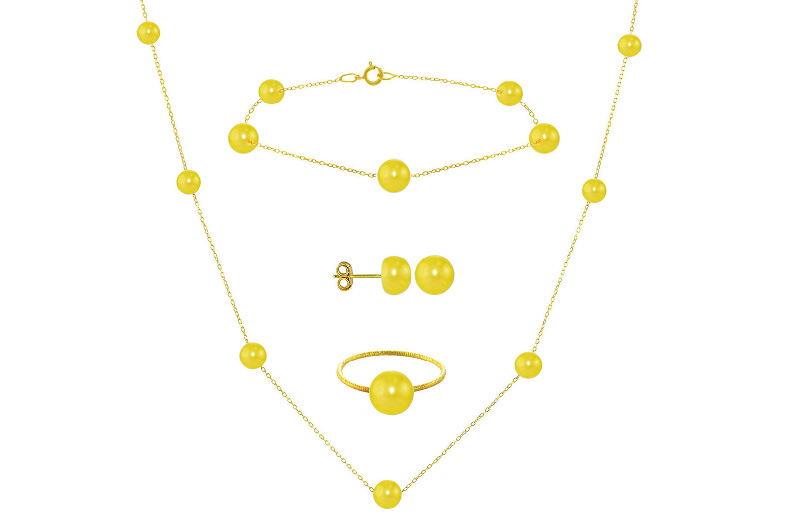 Vera Perla 18K Gold 5-7mm Gradual Built-in Golden Pearls Jewelry Set 4 Pcs