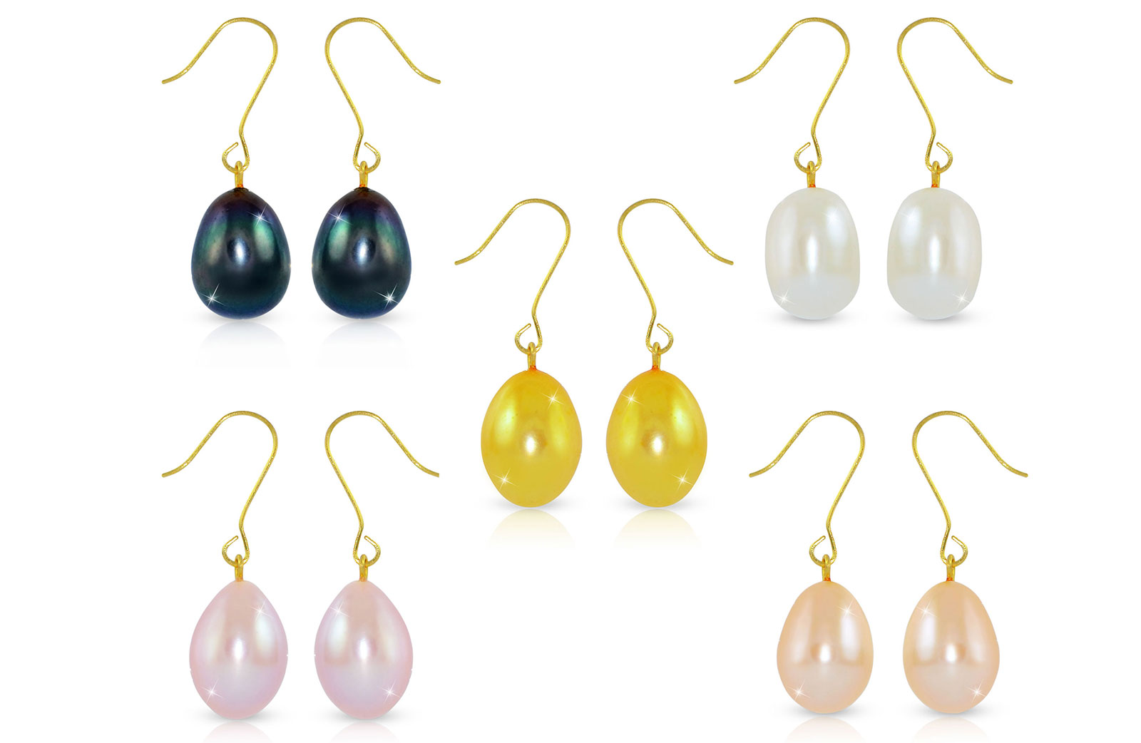 Vera Perla 18K Gold 5 Pairs Multicolor Big Pearls Earrings