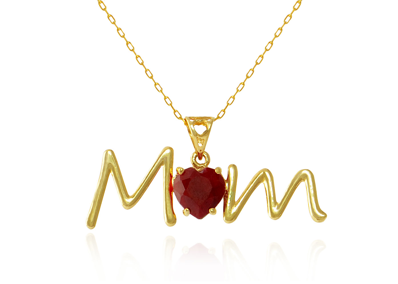 Vera Perla 18k Gold, 6mm Ruby Heart Mom Pendant + Free 10k Chain
