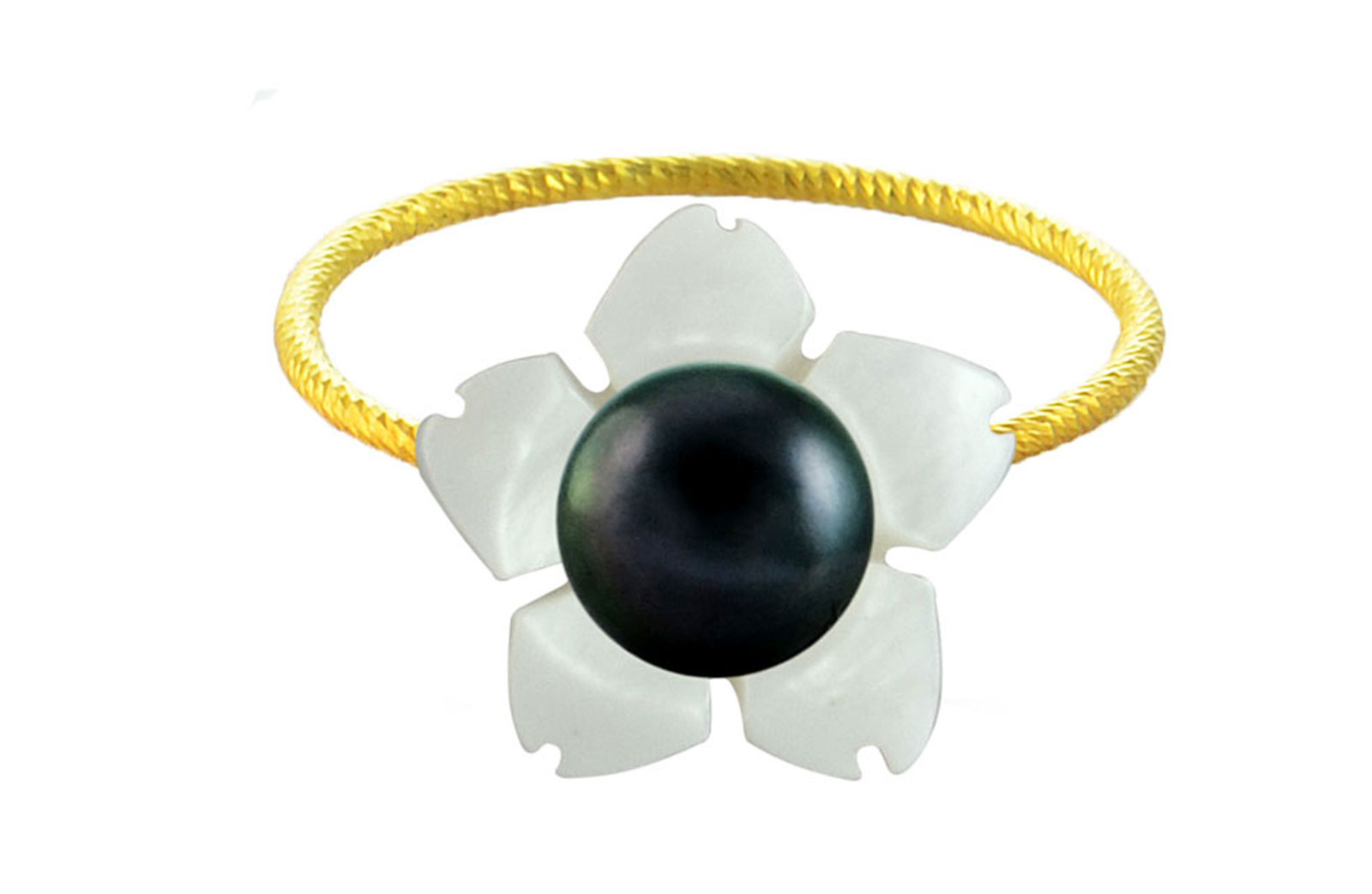 Vera Perla 18k Gold, 7mm Black Pearl Flower Shell Ring