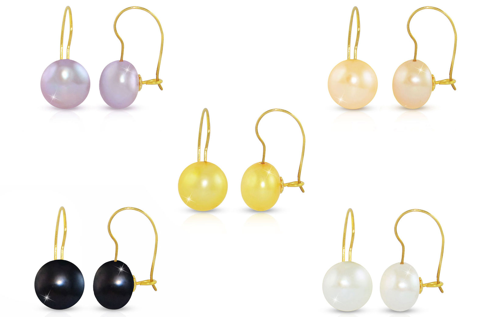 Vera Perla 18K Gold 7mm Genuine Button Pearls 5 Pairs Earrings