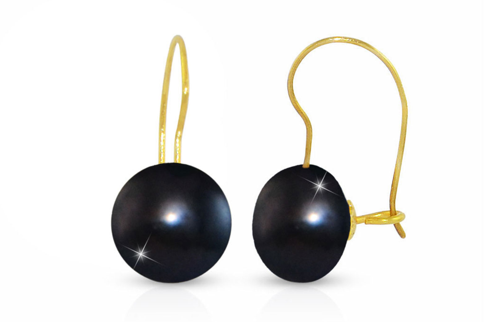 Vera Perla 18K Gold 7mm Genuine Button Pearls Black Earrings