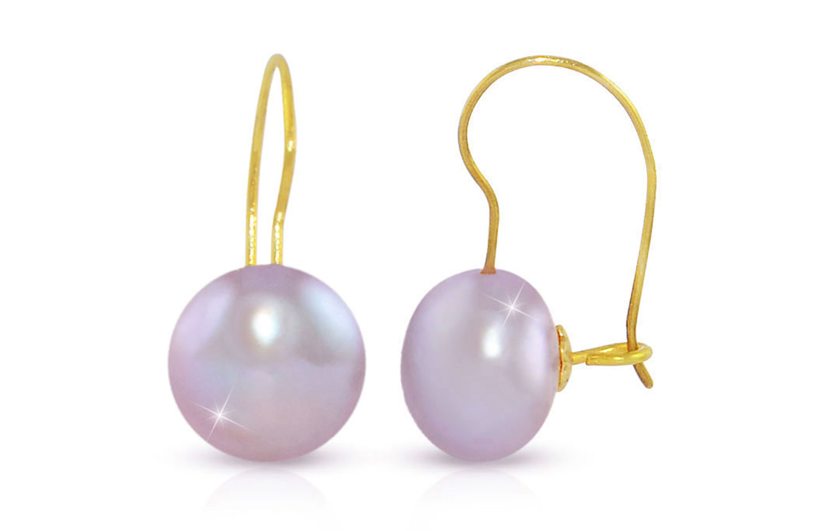 Vera Perla 18K Gold 7mm Genuine Button Pearls Purple Earrings
