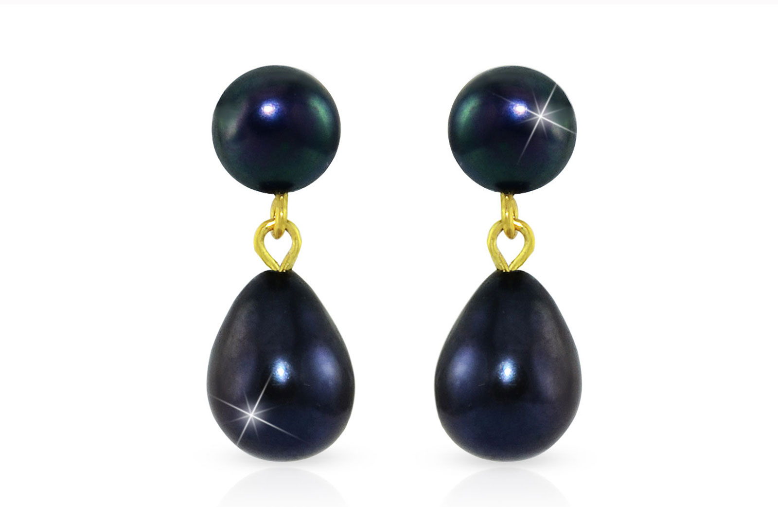 Vera Perla 18K Gold 7mm Genuine Pearls Drop and Dangle Black Earrings