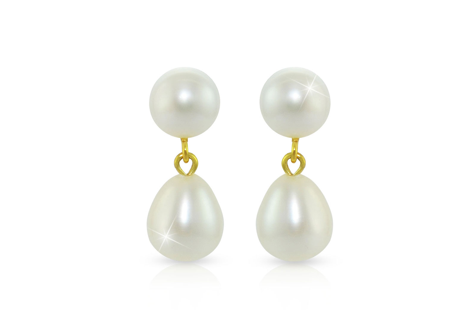 Vera Perla 18K Gold 7mm Genuine Pearls Drop and Dangle White Earrings