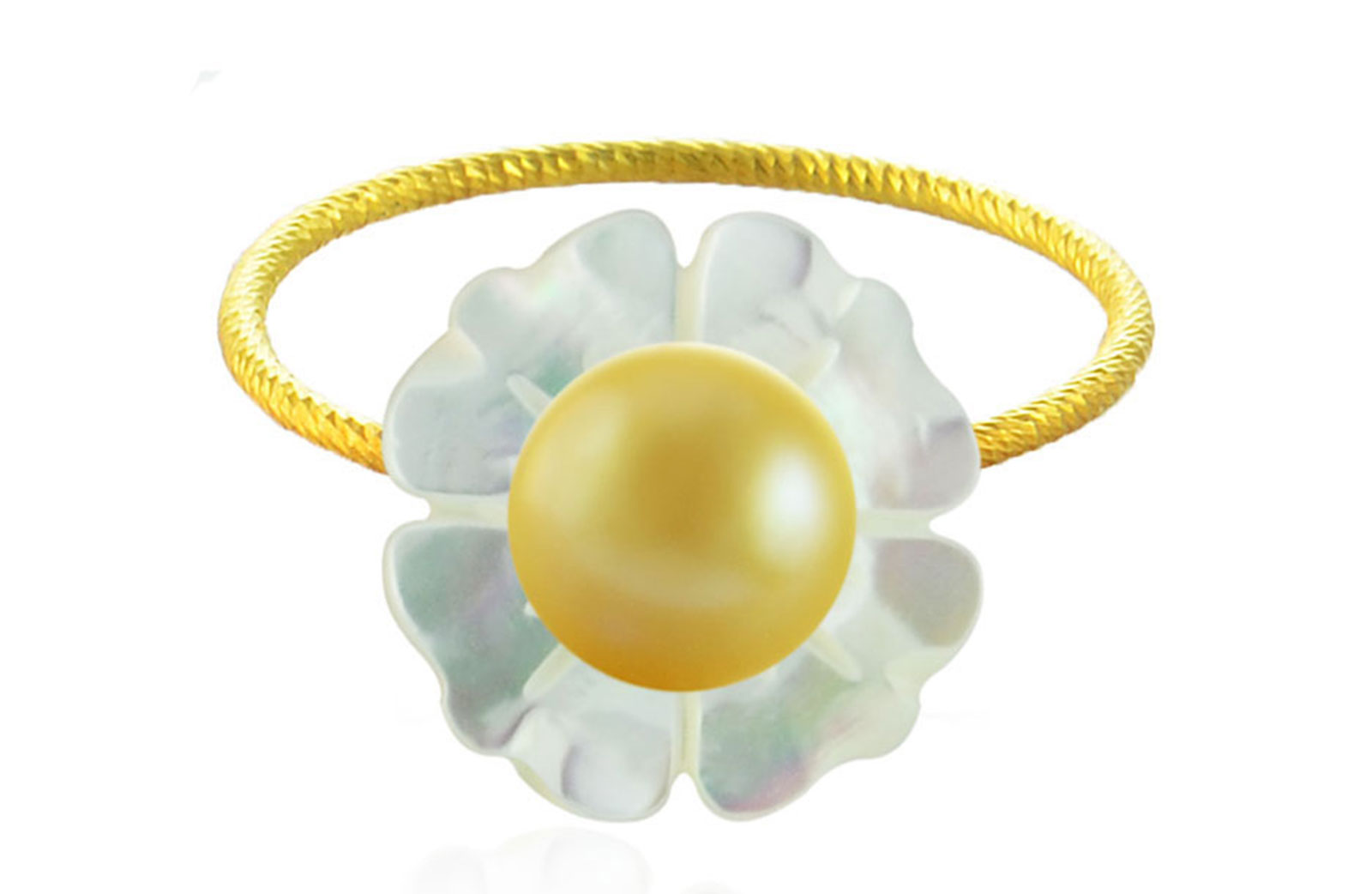 Vera Perla 18k Gold, 7mm Golden Pearl Flower Shell Ring