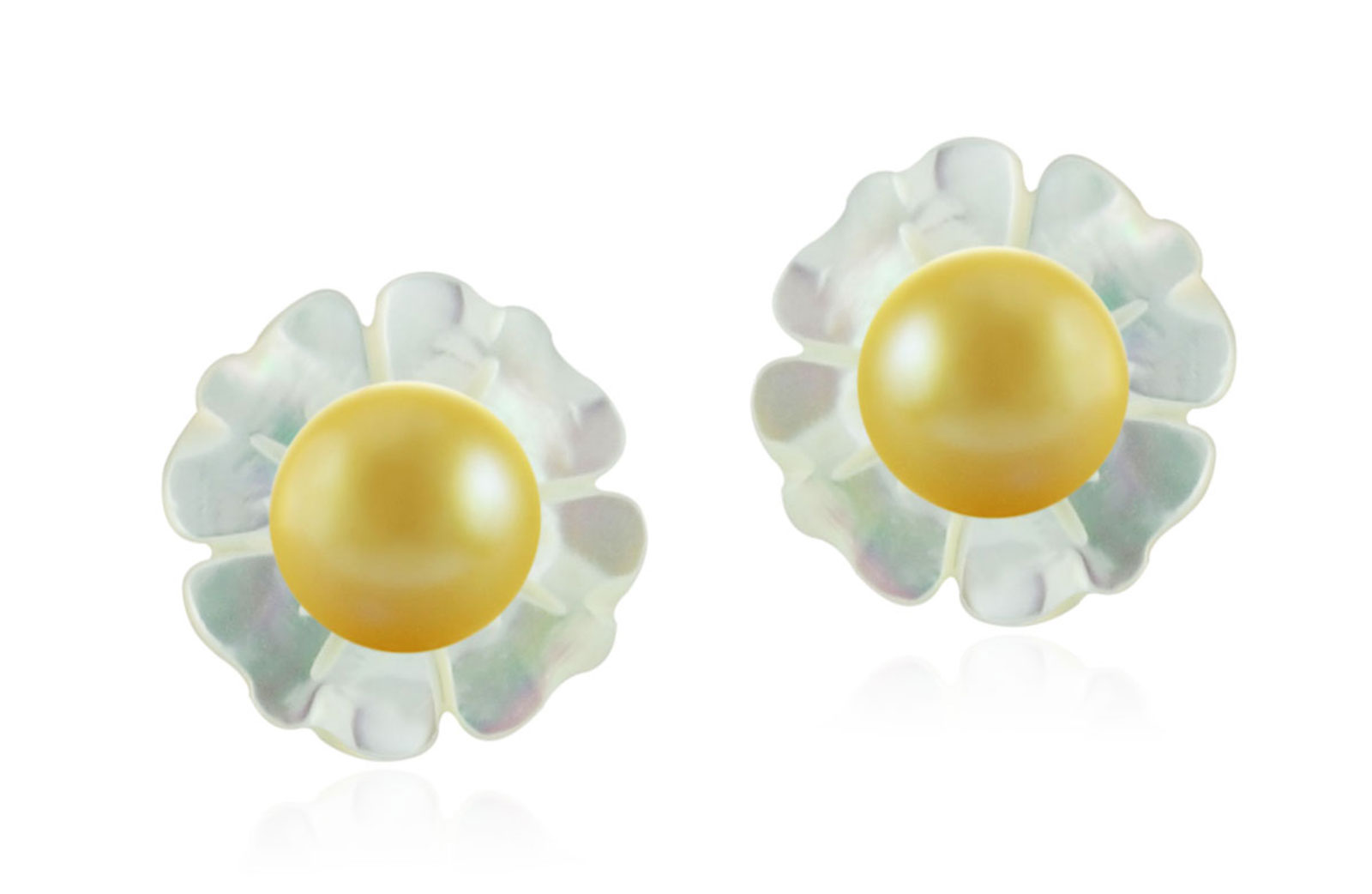Vera Perla 18k Gold, 7mm Golden Pearl Flower Shell Screw Back Earrings