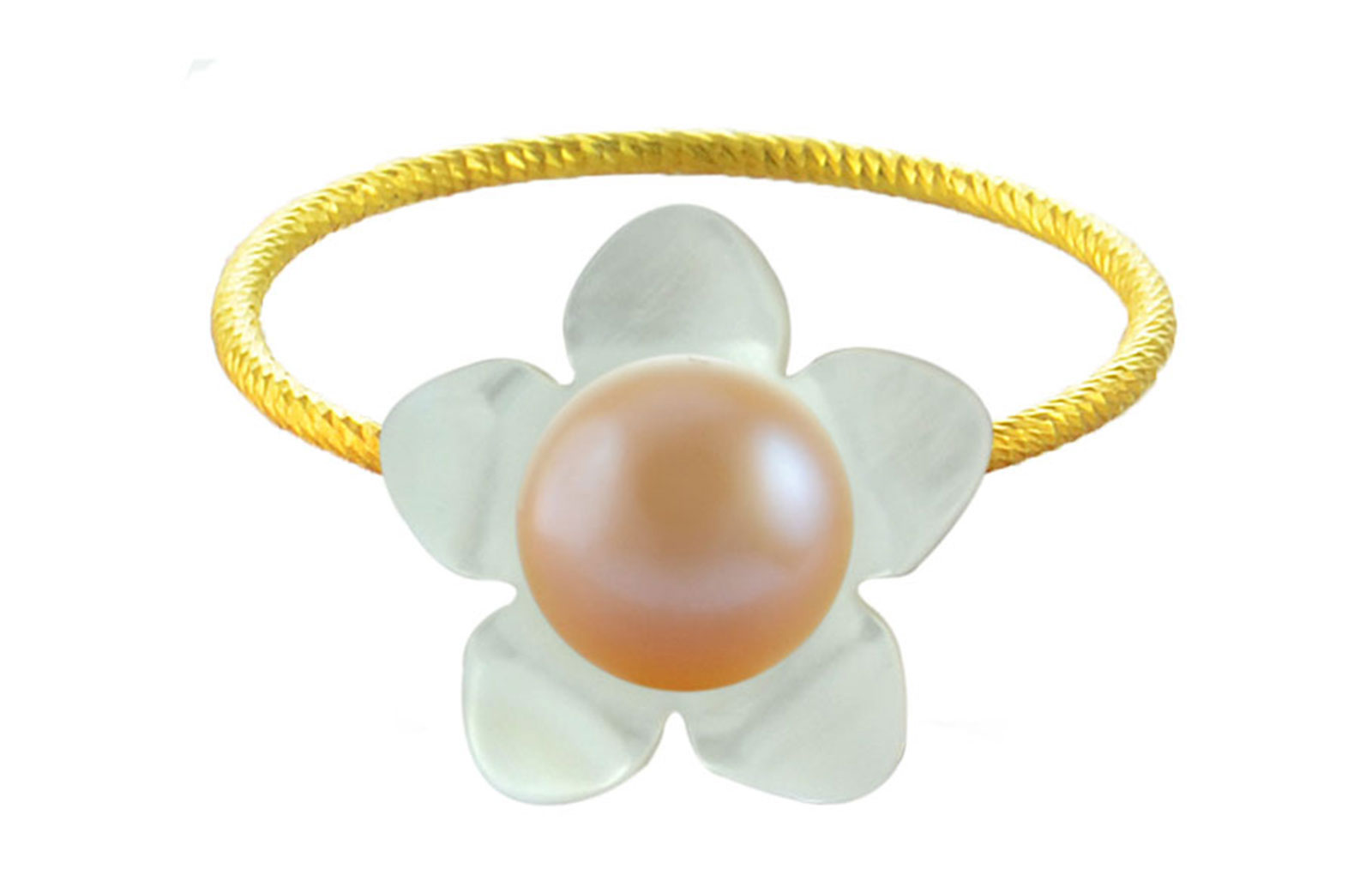 Vera Perla 18k Gold, 7mm Peach Pearl Flower Shell Ring