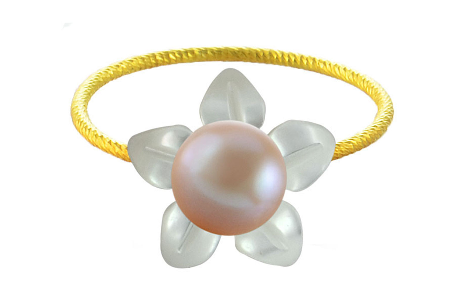 Vera Perla 18k Gold, 7mm Purple Pearl Flower Shell Ring