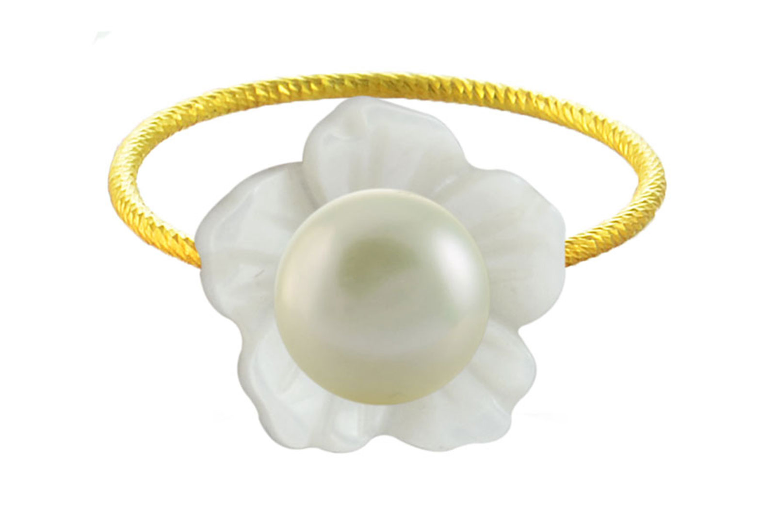 Vera Perla 18k Gold, 7mm White Pearl Flower Shell Ring