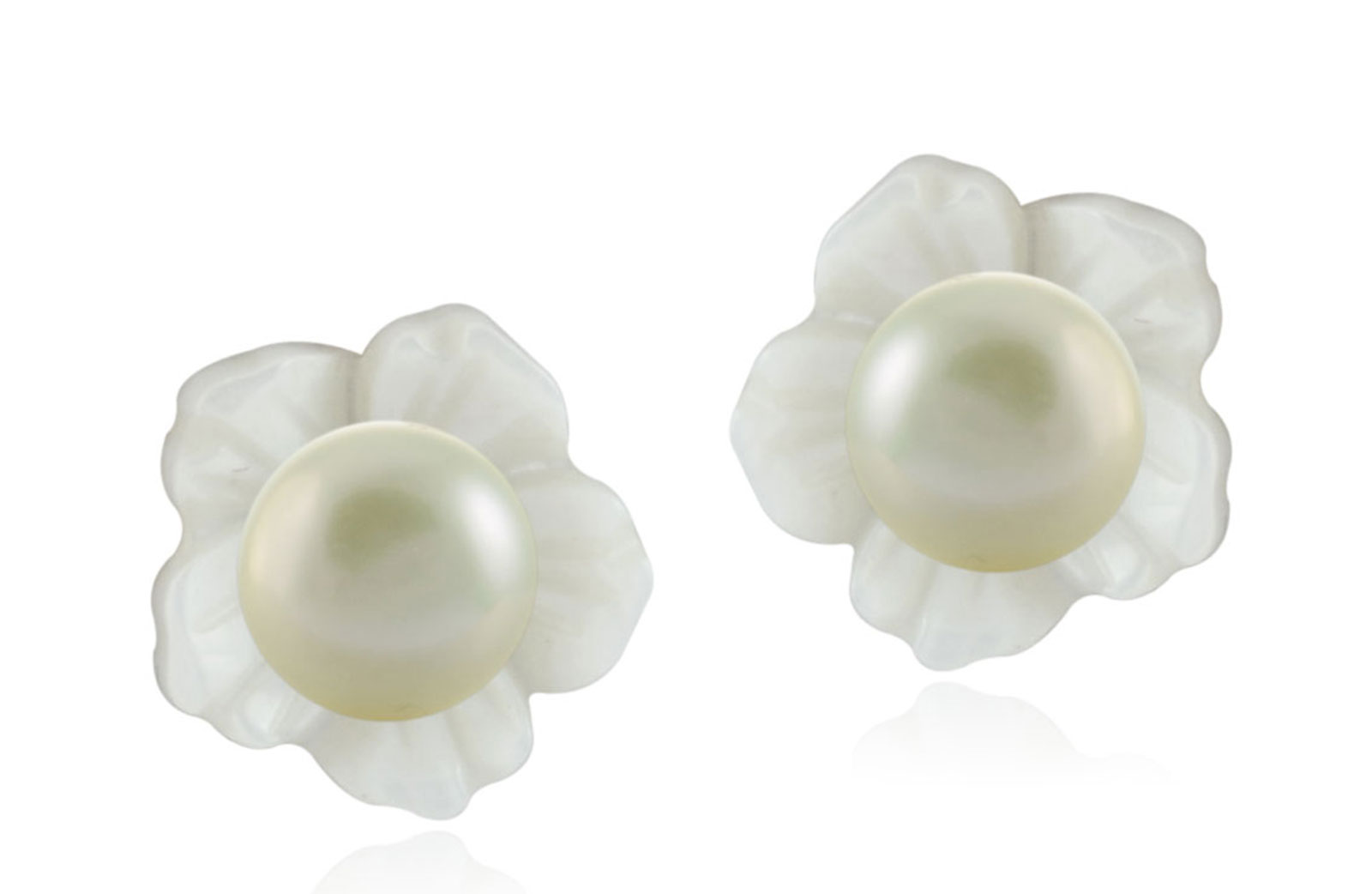 Vera Perla 18k Gold, 7mm White Pearl Flower Shell Screw Back Earrings