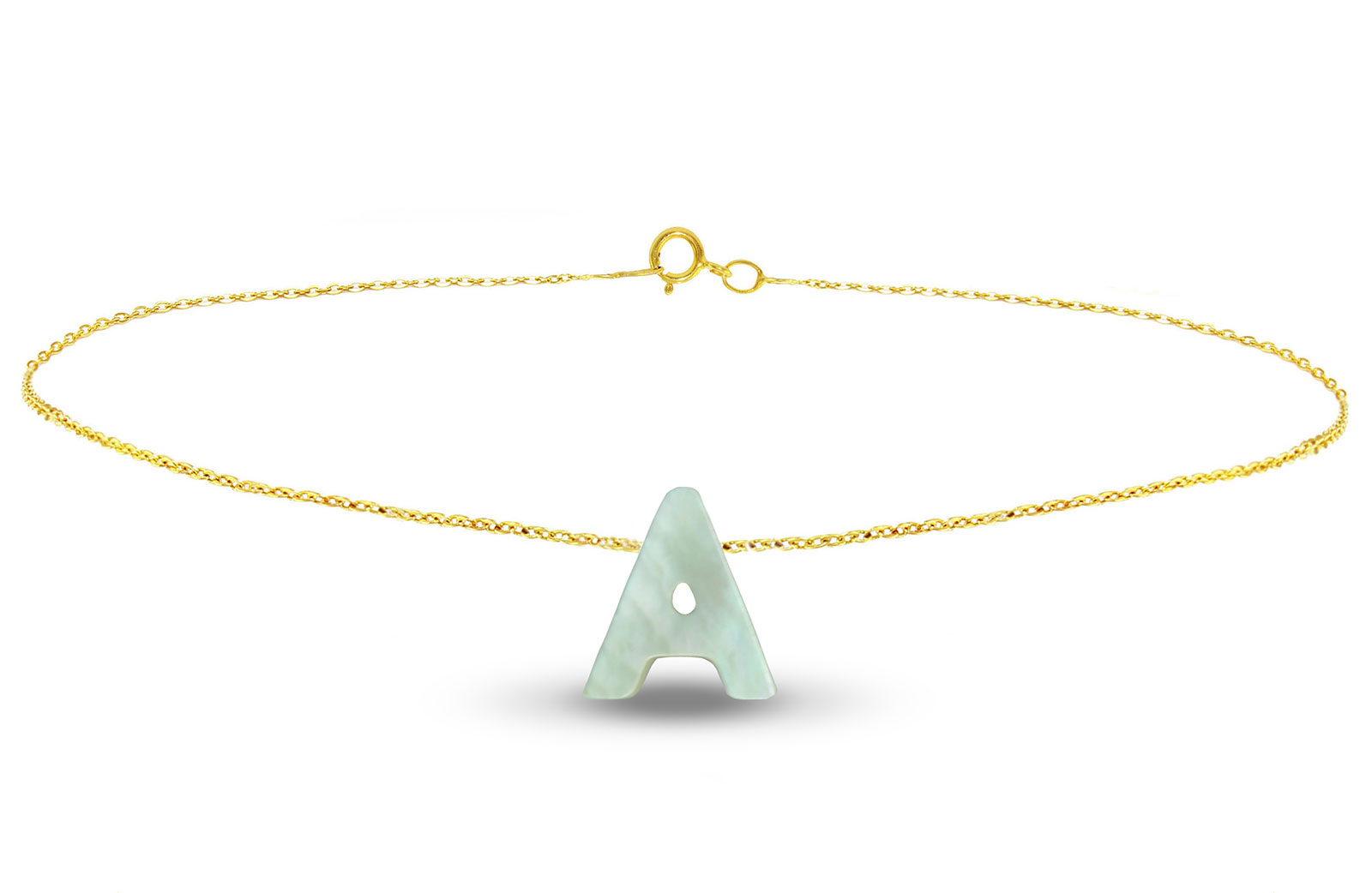 Vera Perla 18K Gold A Letter  Mother of Pearl Bracelet