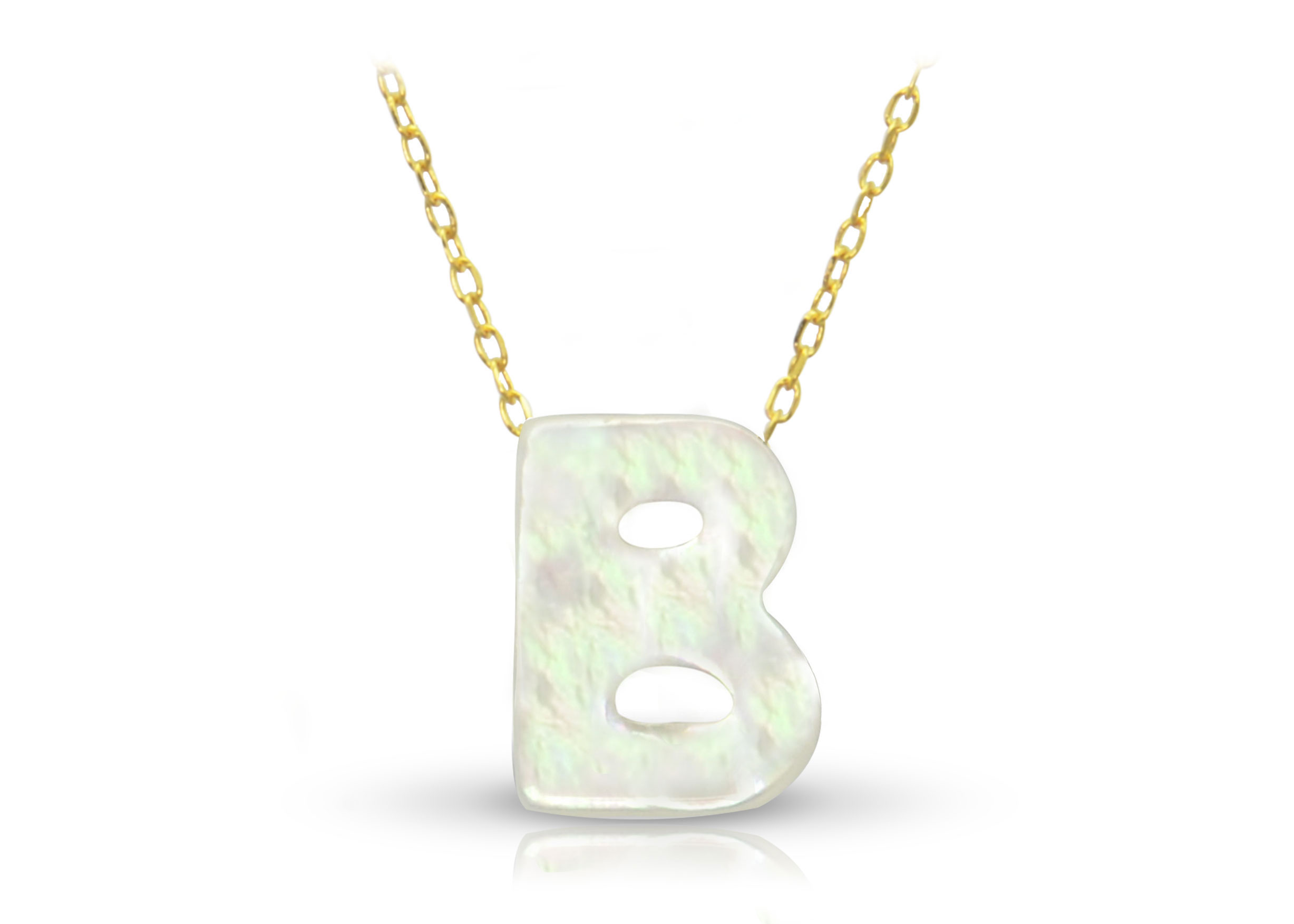 Vera Perla 18K Gold B Letter  Mother of Pearl Necklace