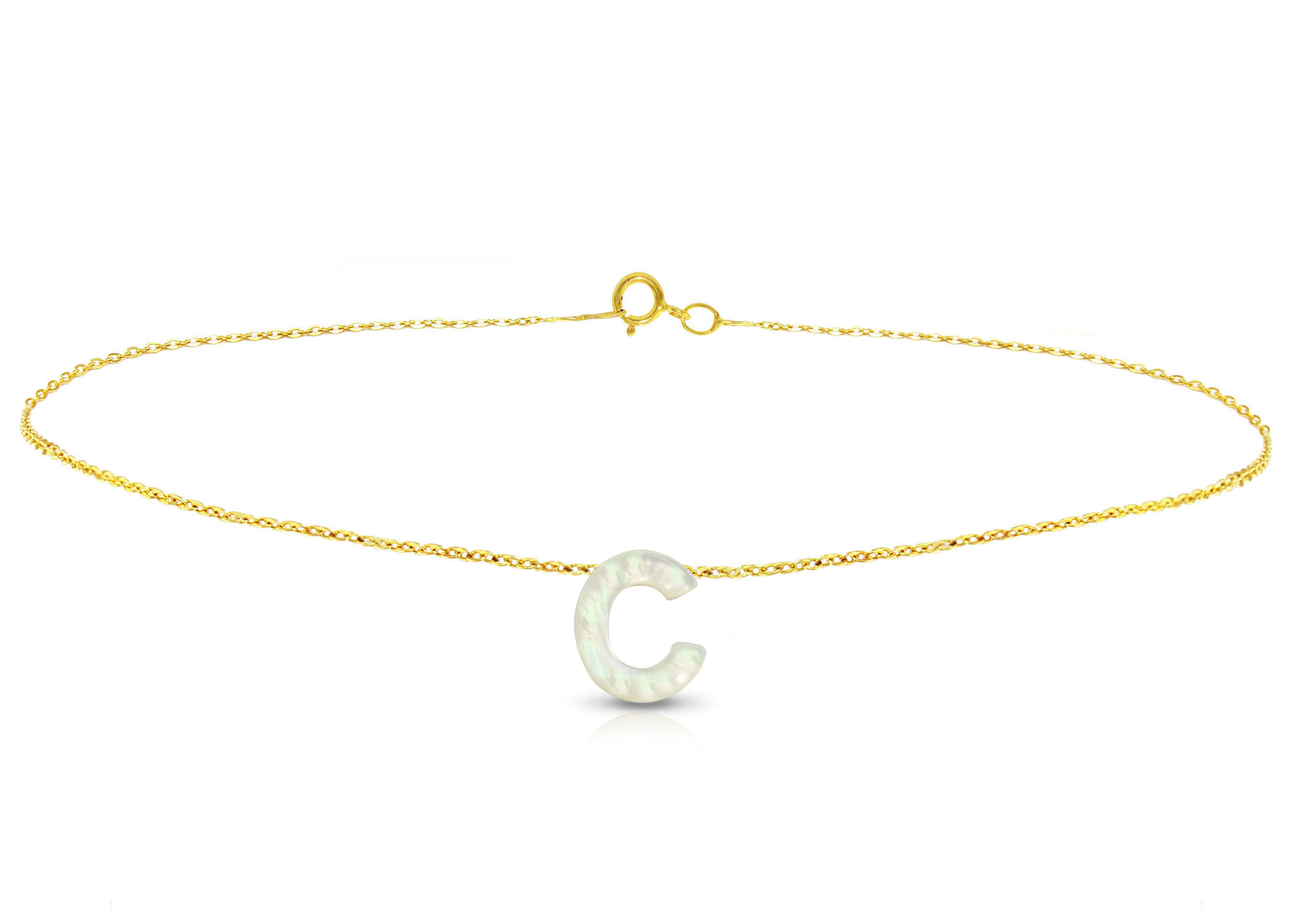 Vera Perla 18K Gold C Letter  Mother of Pearl Bracelet