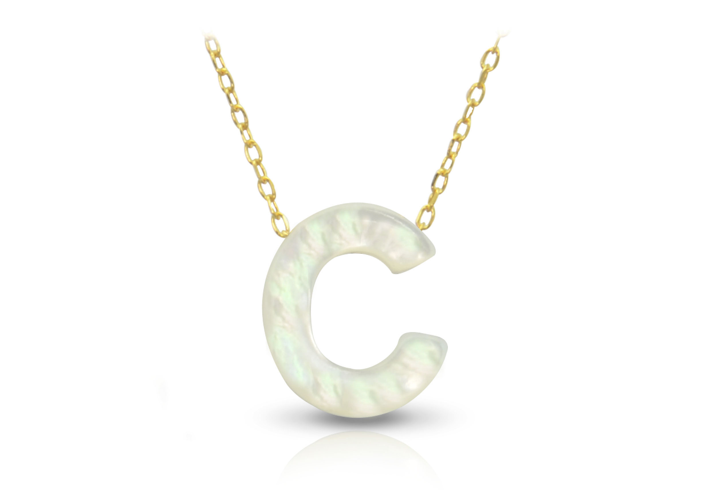 Vera Perla 18K Gold C Letter  Mother of Pearl Necklace