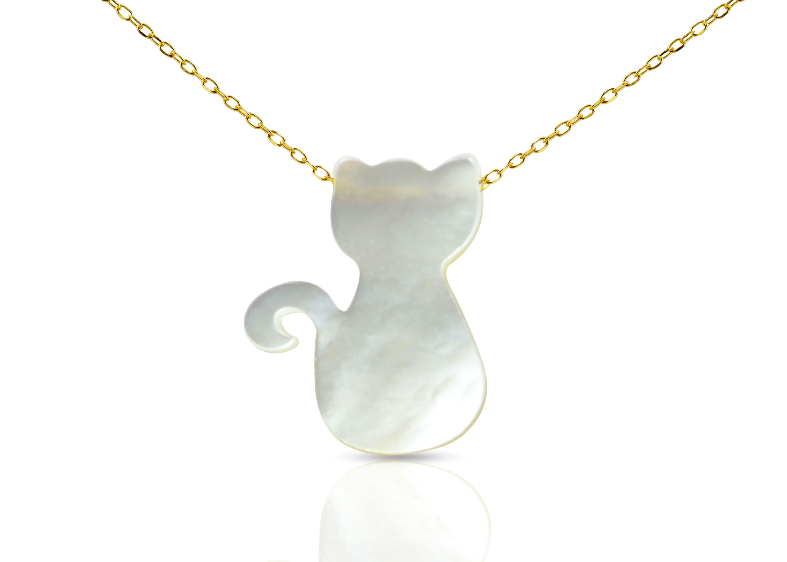 Vera Perla 18K Gold Cat Shape Mother of Pearl Necklace