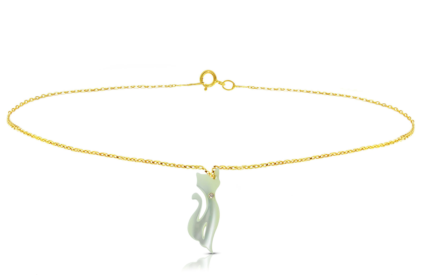 Vera Perla 18K Gold Cat with Crystal Mother of Pearl Bracelet