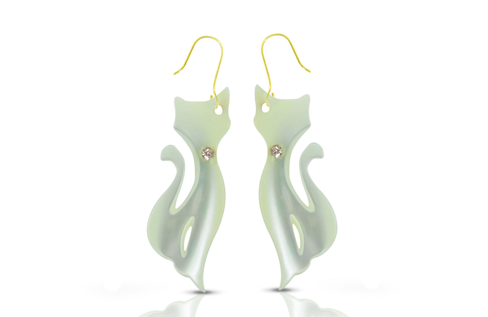 Vera Perla 18K Gold Cat with Crystal Mother of Pearl Earrings