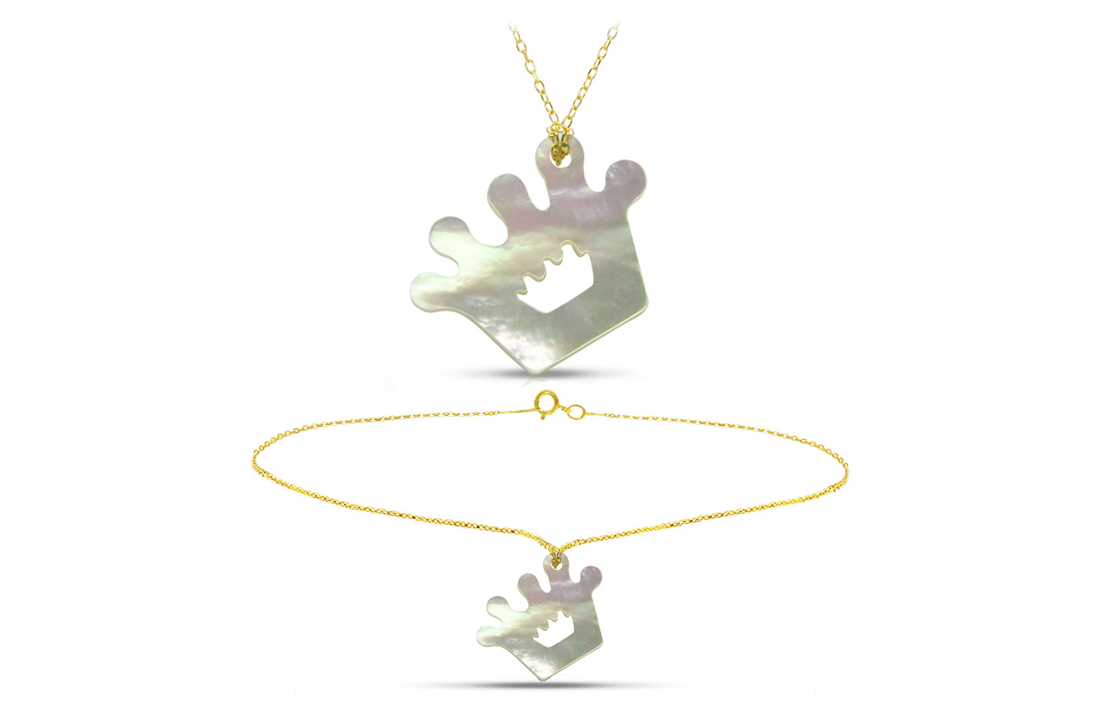 Vera Perla 18K Gold Crown Mother of Pearl Jewelry Set, 2 pcs