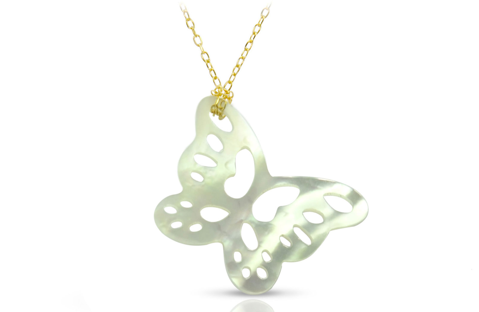 Vera Perla 18K Gold Cute Butterfly Mother of Pearl Necklace