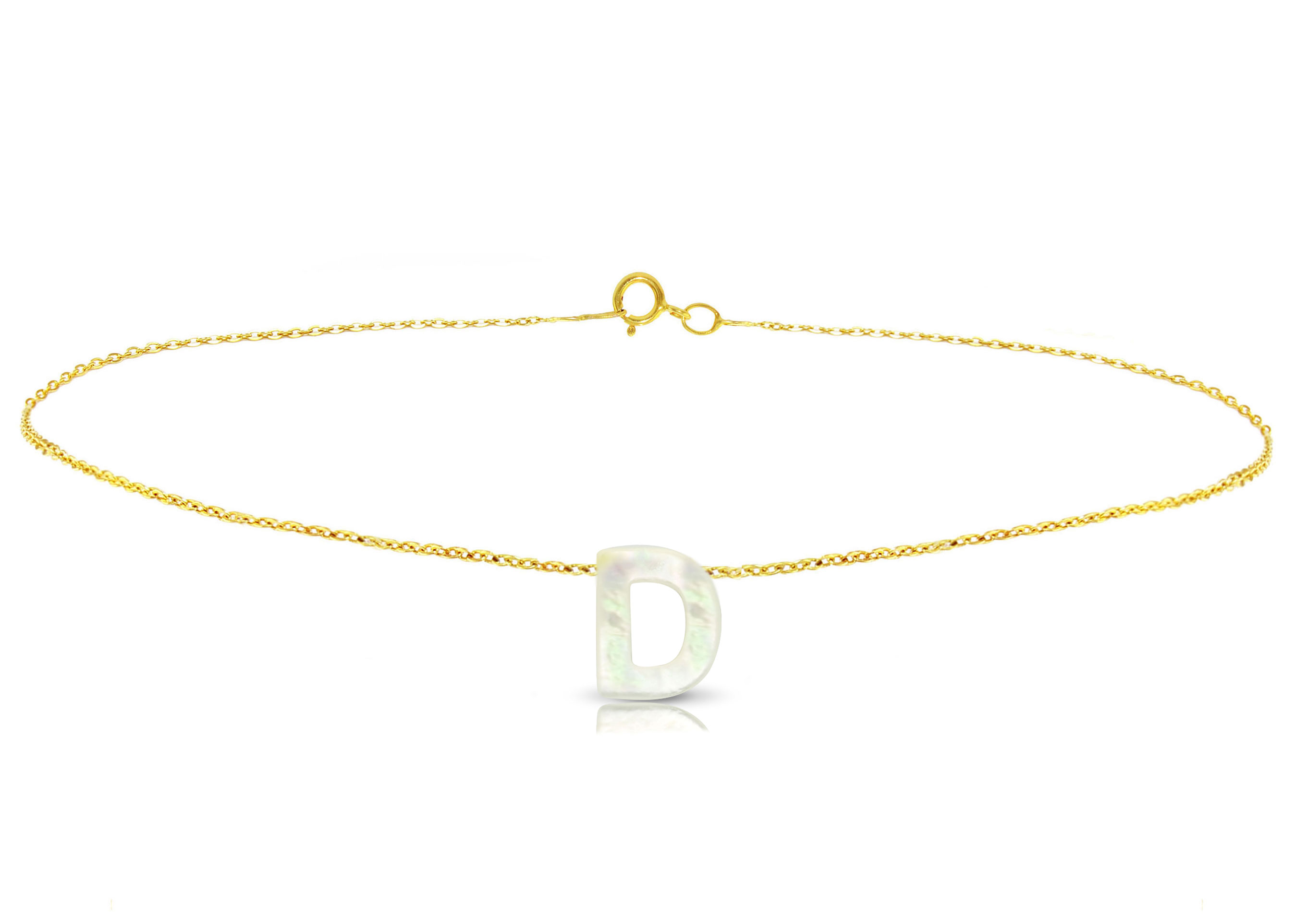 Vera Perla 18K Gold D Letter  Mother of Pearl Bracelet