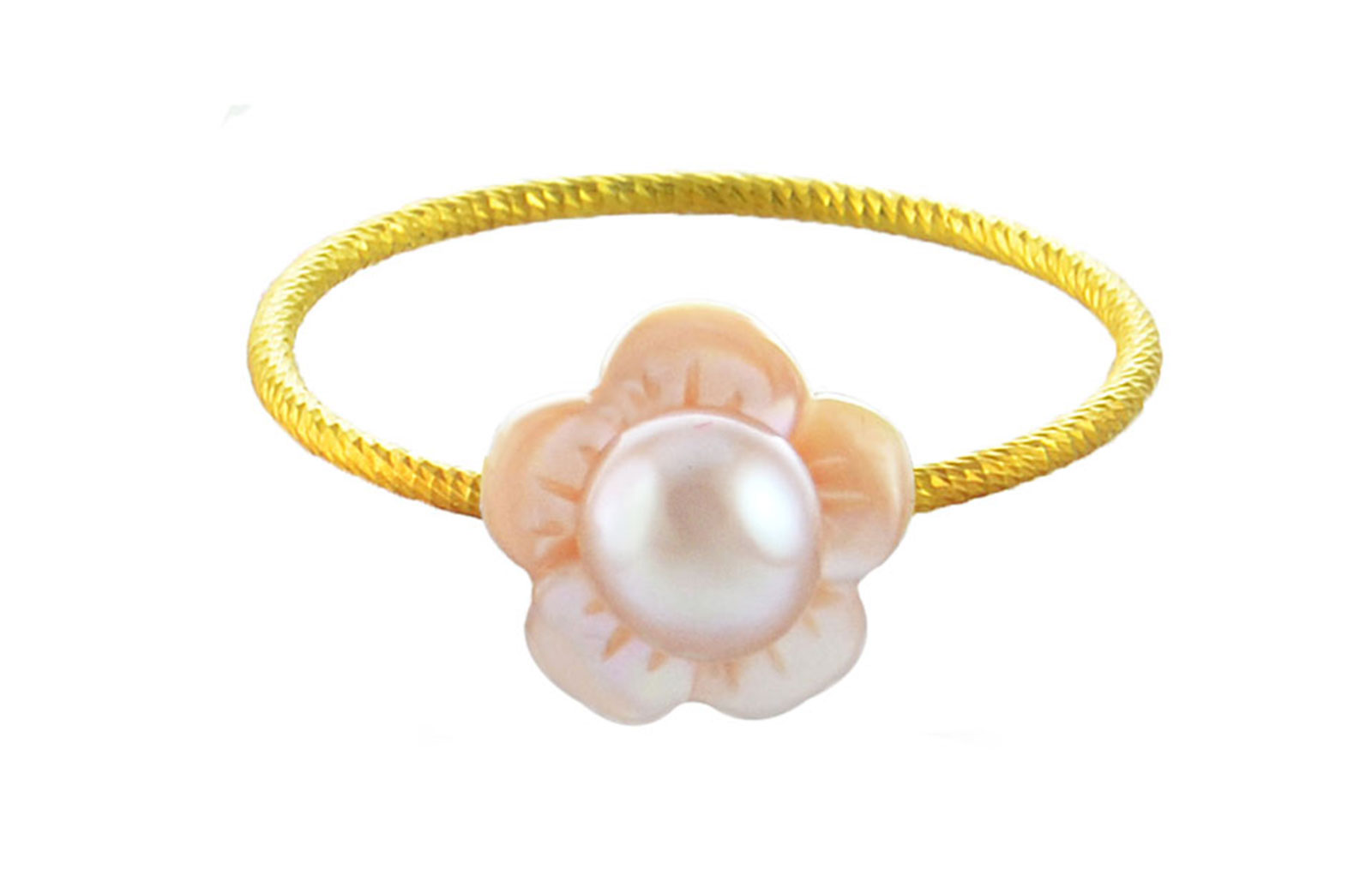 Vera Perla 18k Gold, Delicate 4mm Pink Pearl Flower Shell Ring