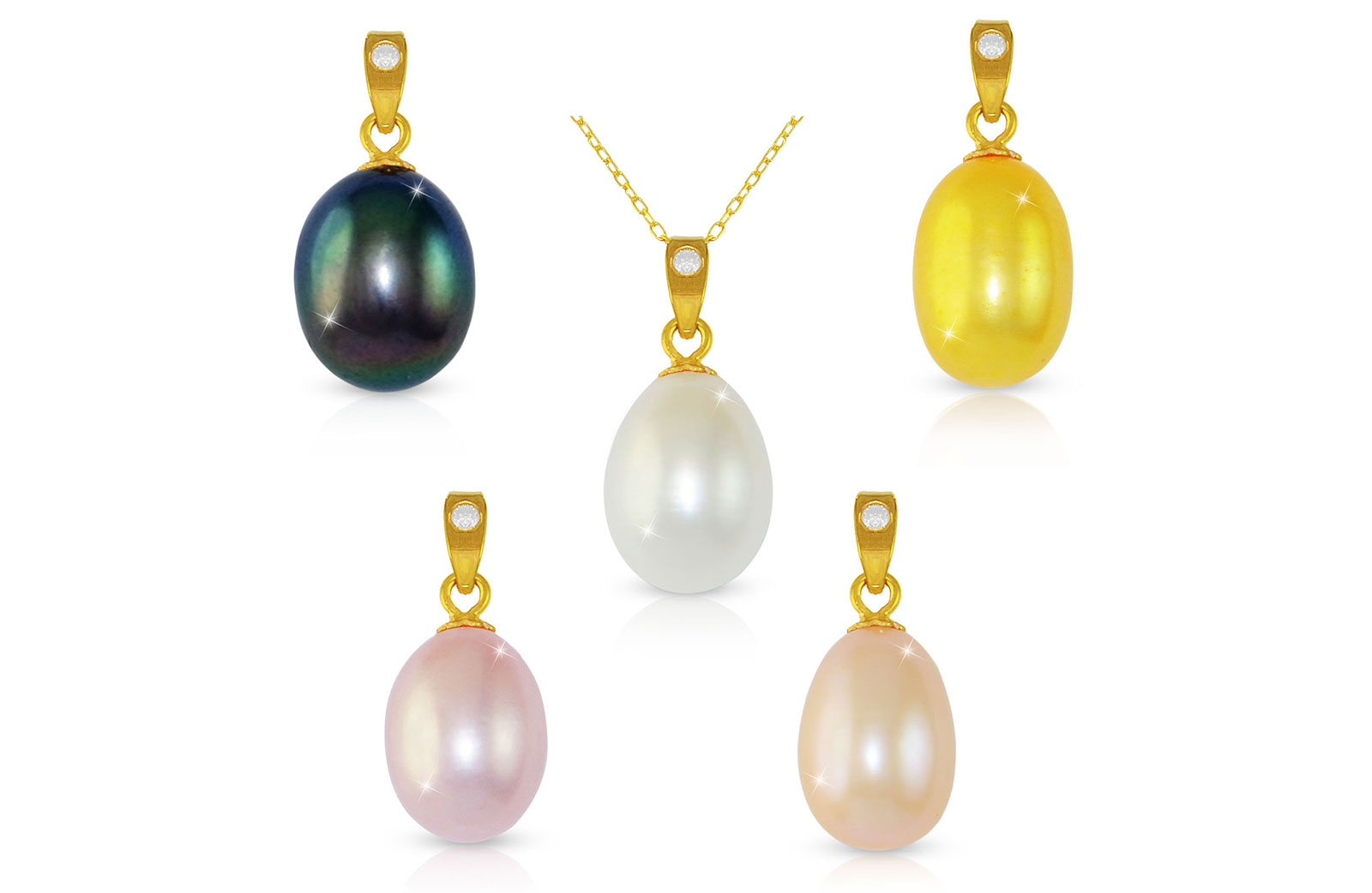 Vera Perla 18K Gold Diamond Pearl Pendants with 10K Gold Chain