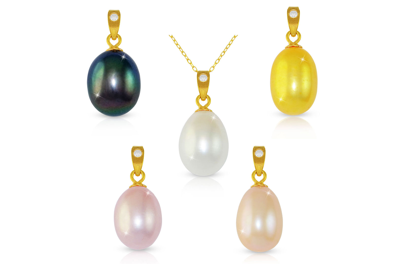 Vera Perla 18K Gold Diamond Pearl Pendants with 18K Gold Chain