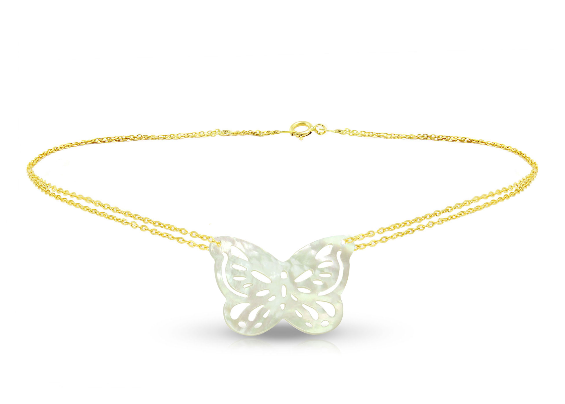 Vera Perla 18K Gold Double Link Butterfly Shape Mother of Pearl Bracelet