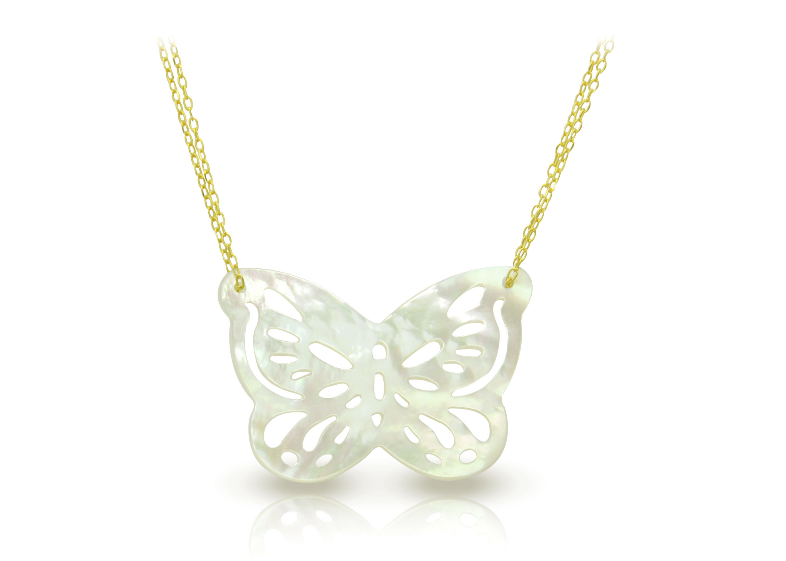 Vera Perla 18K Gold Double Link Butterfly Shape Mother of Pearl Necklace