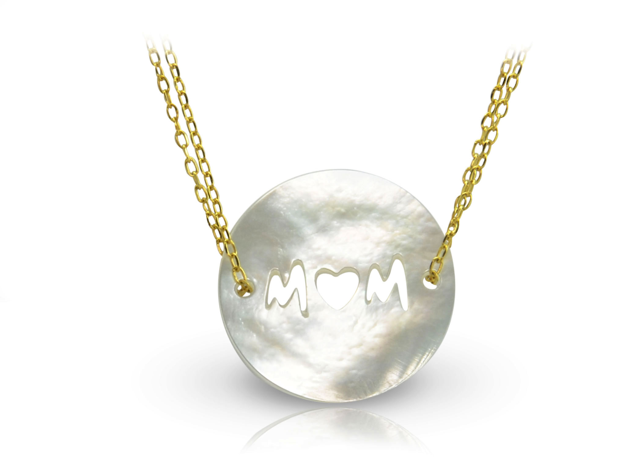 Vera Perla 18K Gold Double Link Mom Mother of Pearl Necklace