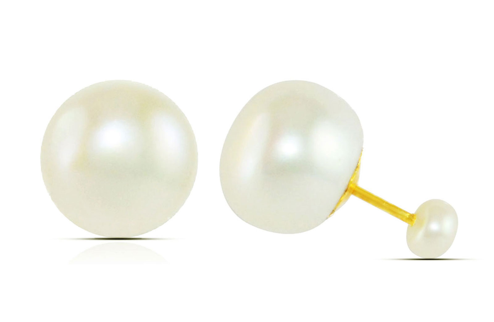 Vera Perla 18K Gold Double Sided 13 and 5mm Pearls Earrings