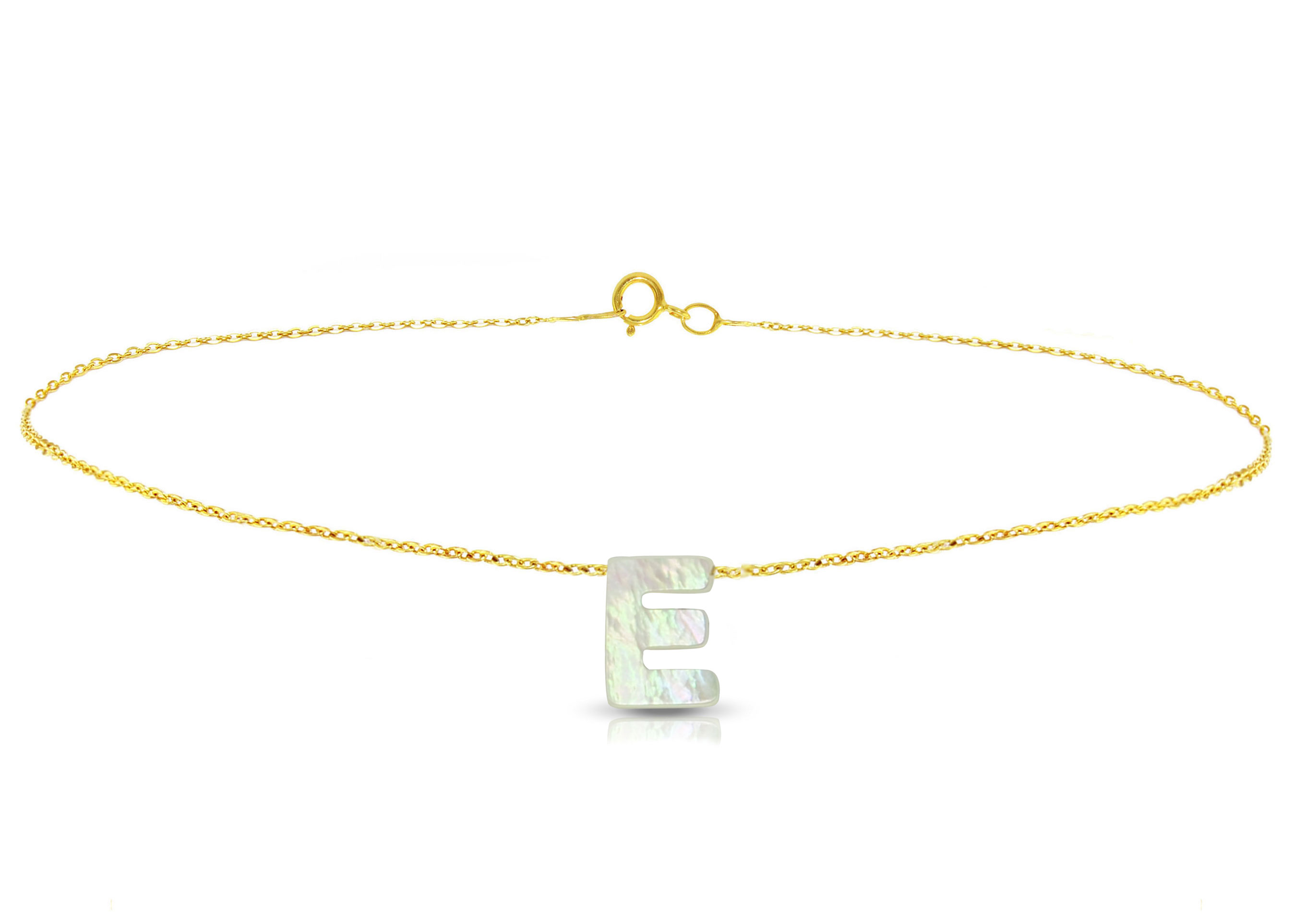 Vera Perla 18K Gold E Letter  Mother of Pearl Bracelet
