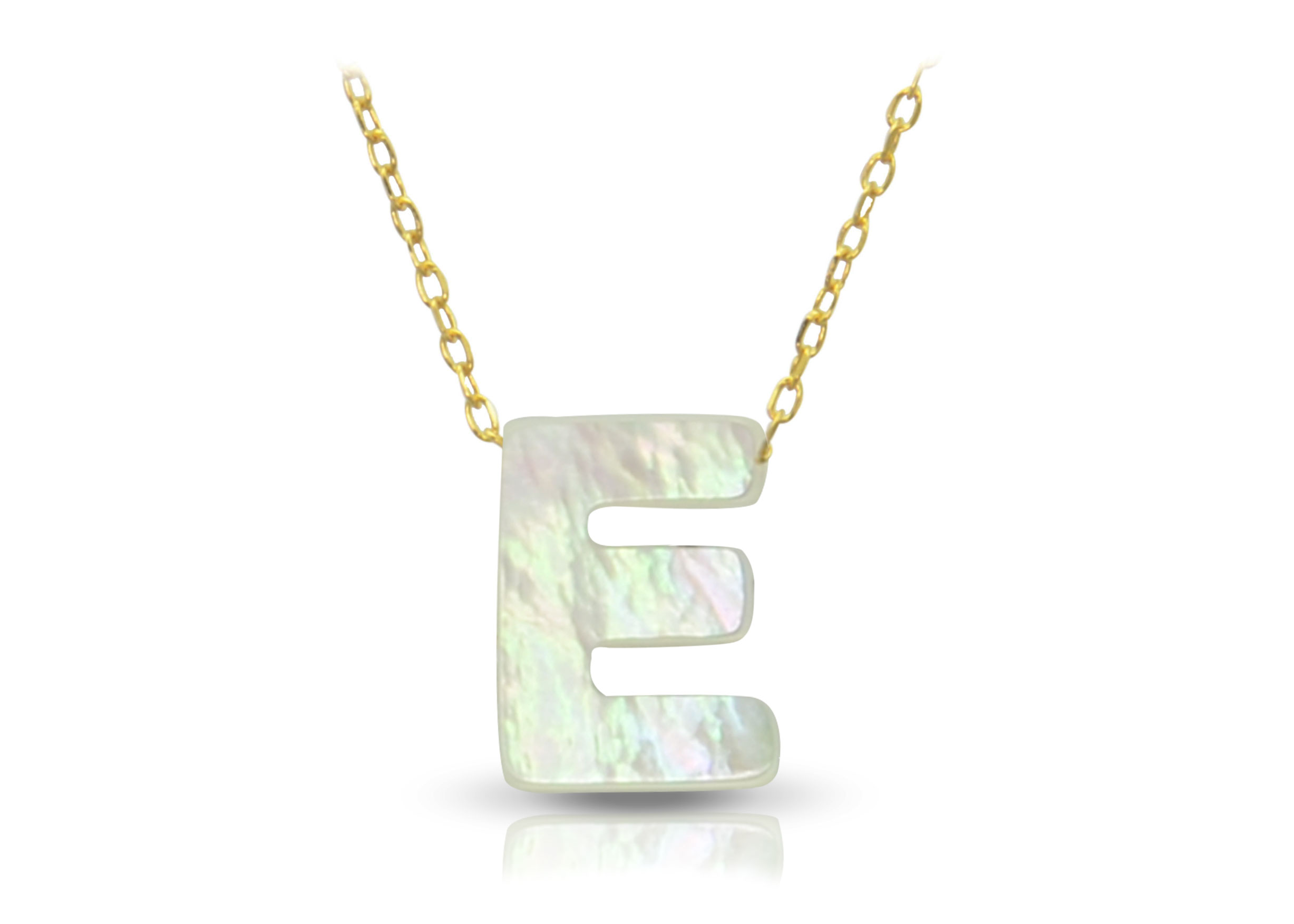 Vera Perla 18K Gold E Letter  Mother of Pearl Necklace